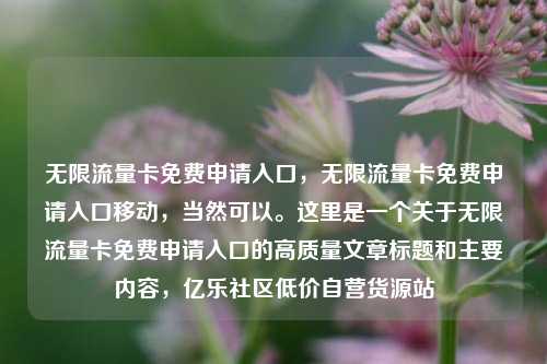 无限流量卡免费申请入口，无限流量卡免费申请入口移动，当然可以	。这里是一个关于无限流量卡免费申请入口的高质量文章标题和主要内容	，亿乐社区低价自营货源站  第1张